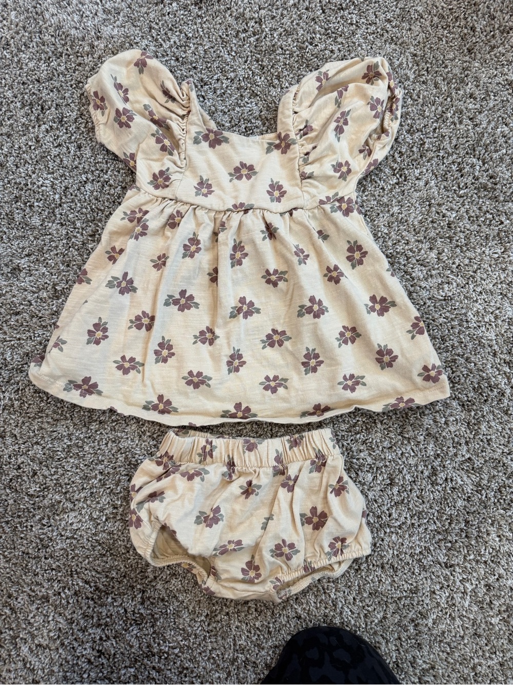 Rylee + Cru Cream Dress and Bloomers with Purple Floral Print